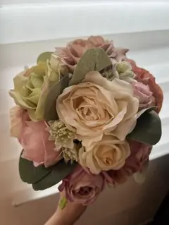 ウェディング ブーケ 造花 ピンククリーム