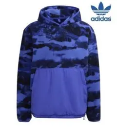 【adidas/アディダス】総柄フリースプルオーバーパーカーフーディー・Oサイズ
