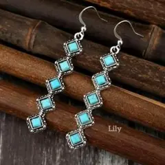 ✨ ターコイズ風 棒状 ロング ピアス ヴィンテージ ボヘミアン