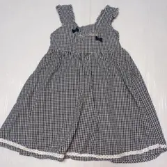 100★メゾピアノ★裾レース！リボン付き！ロゴ刺繍チェック柄ワンピース★