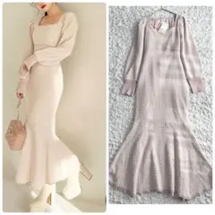 訳あり【新品タグ付き】バイカラーツイードマーメイドニットワンピース