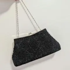 vintage ビーズバッグ パーティーバッグ 花柄 レトロ 古着 黒