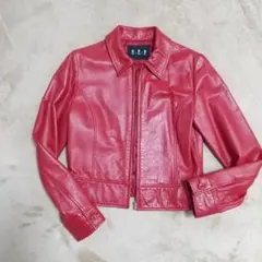 本革 牛革100% レザージャケット ライダースジャケット 赤 細身