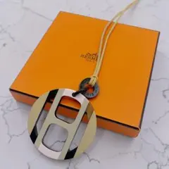 エルメス Hエキップ ネックレス バッファローホーン ピンク ベージュ