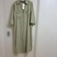 ZARA 半袖リネンワンピース グレー - メルカリ