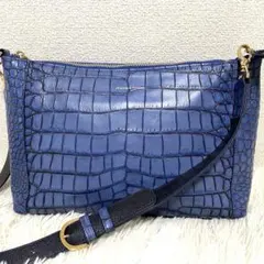 【美品✨】レザージュエルズ クロコ型押し ショルダーバッグ 金ロゴ ブルー