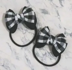 【再販】ブラックチェック　ツイン　ヘアゴム　ハンドメイド