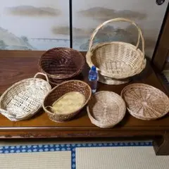 値下げ　天然素材 手編み藤のバスケットセット