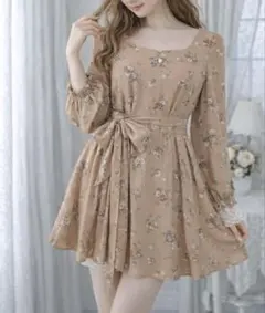 【dazzlin／花柄リボンワンピース】大人可愛いフラワー柄