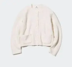 アイボリー ボタン付きカーディガン XL