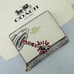 COACH 二つ折り財布 ホワイト/ブラック/レッド　新品