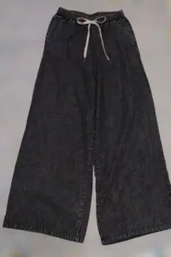 Linoluceワイドパンツ デニム イージーパンツ ブラックМサイズ