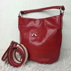 良品　キタムラ　ショルダーバッグ　バケツバッグ　2way　レザー　レッド