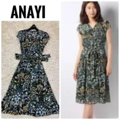 アナイ　近年モデル　モノトーン　ペイズリー　シフォン　ティアードワンピース アナイ 近年モデル モノトーン ペイズリー シフォン ティアード
