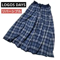 ロゴスデイズ☆ふんわりリバーシブルロングスカート チェック ゆったり大きい4L
