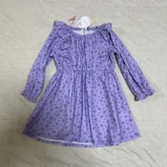 新品未使用タグ付き　90cm 長袖ワンピース　フリル　花柄　総柄　薄紫　しまむら