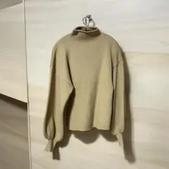 リブ編み ハイネック バルーンスリーブ セーター