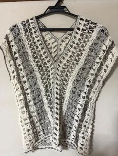 手編み ベスト ミセス レディース 春〜秋 毛糸 セカンド ヴィンテージ 一点物