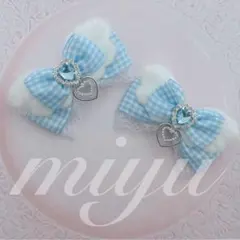 ヘアクリップ（ふわふわ天使໒꒱⋆゜ダブルチャーム）　ロリィタ　推し活　水色