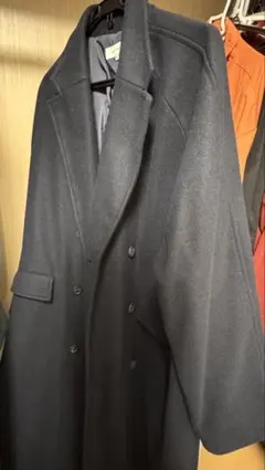 ネイビー ダブルブレスト ウールコート