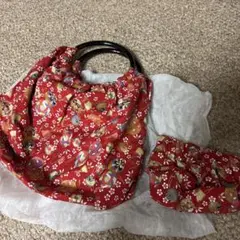 手作りの和風模様 赤 トートバッグ赤色