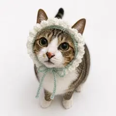 猫 犬 ペット用　おめかし　ヘッドドレス　バブーシュカ ハンドメイド　編み物
