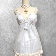 日本製水色レースベビードールキャミ姫系バレエコアドットリボンY2K00s平成甘め