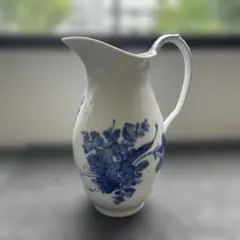 アンティーク フランス 陶器 ピッチャー 花柄 ブルー サルグミンヌ
