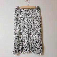★美品★クードシャンス 白黒渦巻き花柄模様フレアスカート【38/M】
