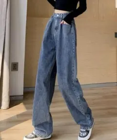 ハイウエスト ワイド デニムパンツ