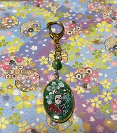 和風 狐面と彼岸花 レジンキーホルダー