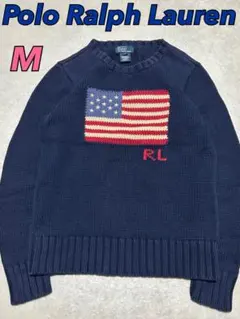 ポロ ラルフローレン　星条旗 ニット　セーター ネイビー　M センターロゴ