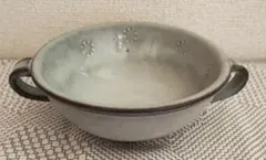 くすみグレー しのぎ スープカップ 陶器 両手付き 作家もの 一点もの