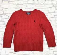 【極美品】ラルフローレン ケーブルニット セーター 赤 3T 100cm 綿