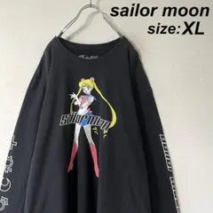 古着 セーラームーン アニメ Tシャツ ロンT 黒 袖プリント オフィシャル