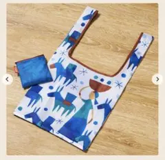 【新品】KALDI 非売品 折り畳みエコバッグ ノベルティ ホワイト ブルー