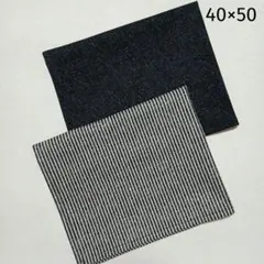 給食ナフキン　ランチョンマット　ブラック　ストライプ&デニム調　ハンドメイド