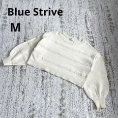ブルーストライプ 長袖 ニット セーター M アイボリー クロップド丈 シンプル