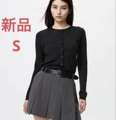 ユニクロ　メリノリブクルーネックショートカーディガン　メリノ　ブラック　黒　S