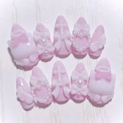 No.736　ネイルチップ 現品 量産型 地雷系 サブカル 平成女児 猫 ピンク