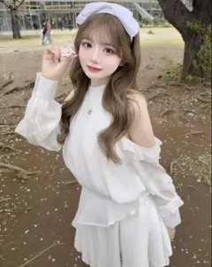 ダーリッチ　ボリュームシフォンミニワンピース　ホワイト　darich