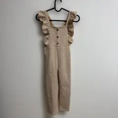 ベージュ フリル付きオーバーオール　キッズ