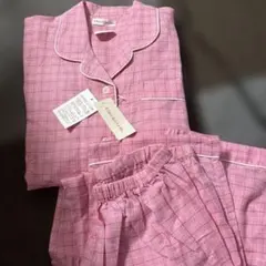 長袖　ピンク チェック柄 パジャマセット コットン　M