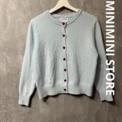 【美品】MINIMINI STORE ハートボタン ニットカーディガン 水色のサムネイル