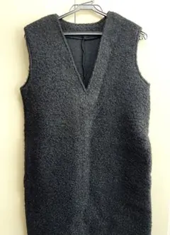 【未使用】 フェイクリングウール Vネック くるくる起毛ロング丈 ワンピース