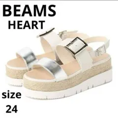美品　BEAMS HEART バックル ジュート2層サンダル　ホワイト　24のサムネイル