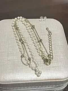 パールチョーカー　キュービックダイヤモンドピアス
