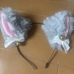 ウサギ耳カチューシャ グレーとピンク