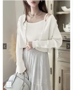 GRL ショート丈カーディガンXキャミソールニットアンサンブル　ホワイト　M