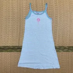 プチバトー　水色と白のストライプ ノースリーブワンピース 114cm